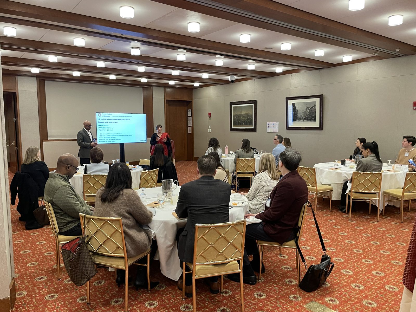 Members at an executive breakfast at the Harvard Club